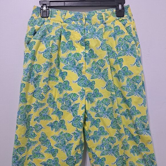 Vintage Lilly Pulitzer Butterfly Print Cotton High Waist Y2K Pants Sz 8 Yellow/G - Picture 15 of 16